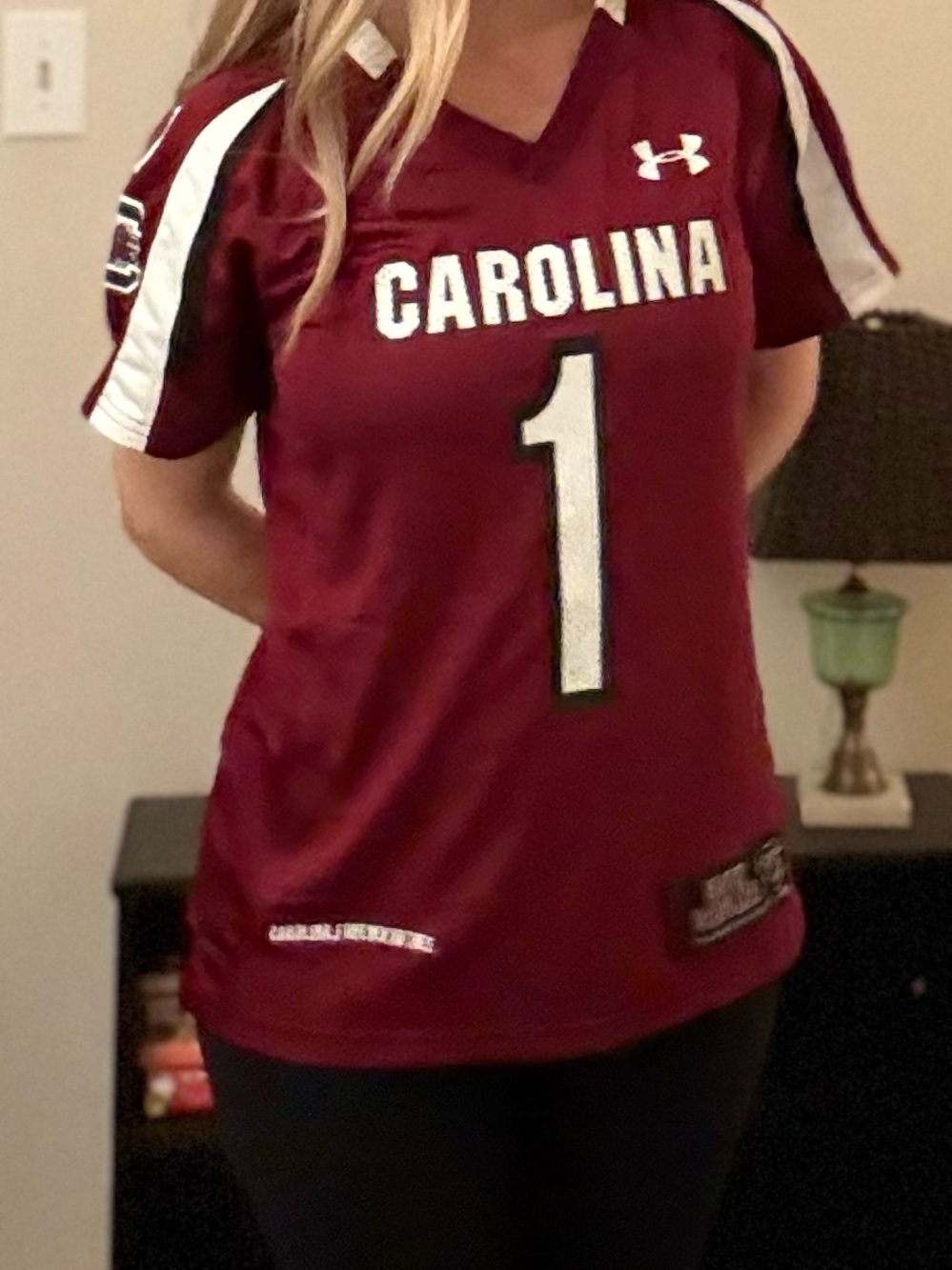 Under Armour Maroon and White Carolina #1 Football Jersey
